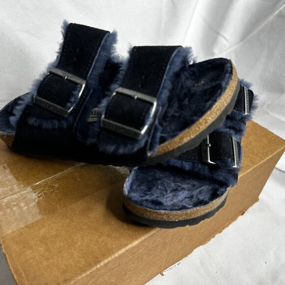 Birkenstock - Arizona Shearling Sandals in Blue Suede Slip-ons - EU Size 37 - Picture 6 of 7